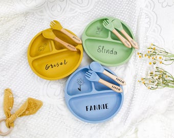 Personalized Silicone Suction Plate: Engraved Name, Toddler Feeding