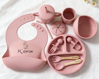 Set per l'allattamento in silicone personalizzato / Stoviglie con incisione personalizzata