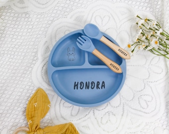 Personalized Silicone Baby Plate: Engraved Name, Strong Suction