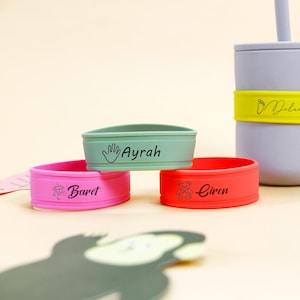 Engraved Silicone Bottle Label for Baby, Personalized Sippy Cup Name Band, Custom Water Bottle Tag, Baby Shower Gift for Her