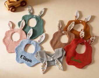 Hasenohren Baby Lätzchen | Besticktes Baumwoll Lätzchen