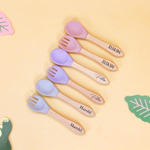 Custom Engraved Silicone Baby Spoon and Fork Set: Toddler Utensils