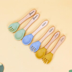 Personalized Silicone Baby Spoon and Fork Set: Engraved Utensils