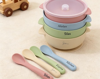 Ensemble personnalisé de bol et de cuillère pour bébé, ensemble d'alimentation en silicone avec aspiration