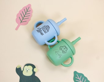 Vaso de silicona personalizado con asa: Vaso de aprendizaje grabado