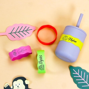 Personalized Silicone Baby Bottle Name Band, Custom Engraved Sippy Cup Label, Daycare Bottle Tag, Baby Shower Gift Idea