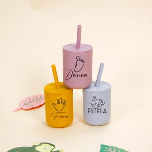 Custom Name Baby Sippy Cup with Straw – Silicone Toddler Cup – Personalized First Feeding Cup – Baby Gift Idea