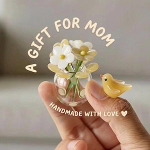 Maceta de cristal con pájaros: decoración botánica hecha a mano, un bonito regalo floral.