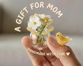 Vaso di fiori in vetro con uccellini – Decorazione botanica artigianale, grazioso regalo floreale, regalo commemorativo