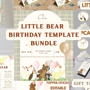 Little Bear Birthday Bundle: Editable Party Templates (Digital Download)