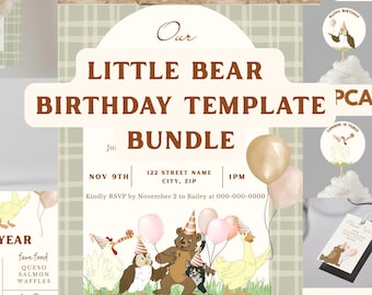 Little Bear Birthday Bundle: Editable Party Templates (Digital Download)