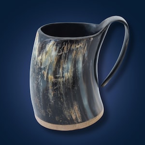 Handmade Norse Viking Horn Mug | Rustic Medieval Drinking Tankard for Groomsmen Gift, Wedding & Home Bar Decor