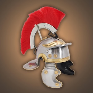 Römischer Centurio Helm mit roter Feder: LARP Cosplay Stahl Rüstung