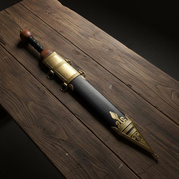 Espada romana Gladius forjada a mano: réplica de acero con alto contenido de carbono y vaina de latón.