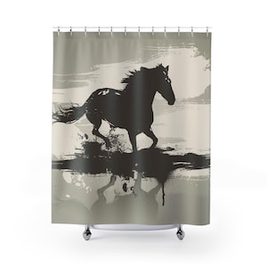 Tenda da doccia elegante con motivo a cavallo, arredo bagno rustico, regali equestri, amanti degli animali, stile fattoria