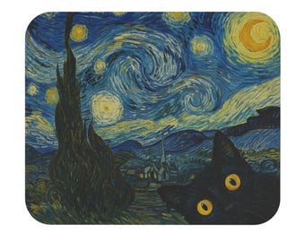 Starry Night Cat Mouse Pad – Artistic Office Decor