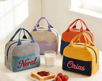 Bolsa de almuerzo de pana bordada a medida para niños / Mochila escolar personalizada