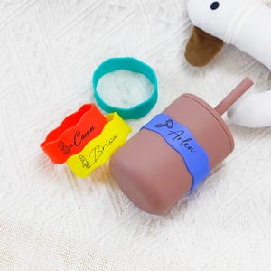 Engraved Silicone Bottle Label for Baby, Custom Name Sippy Cup Band, Personalized Baby Shower Gift, Daycare Bottle Name Tag