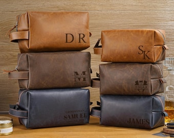 Neceser personalizado, neceser de viaje de cuero grabado a láser, neceser para padrinos de boda, neceser de cuero para hombre, regalo para padrinos de boda, regalo de Navidad.