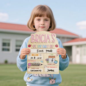 Personalized First and Last Day School Sign,Custom Name Back to School Sign,Kindergarten 1st Day of School Wooden Board,Kids School Sign
