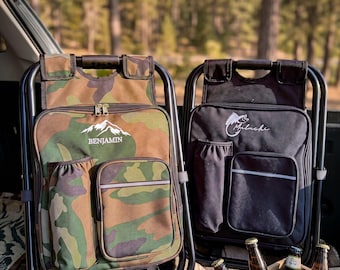 Silla nevera portátil bordada personalizada, silla plegable aislante con estampado de camuflaje y gorro, silla para camping y pesca, regalo para padrinos de boda, regalo para actividades al aire libre