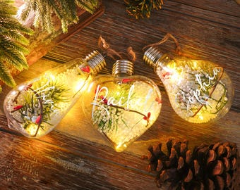 Ornamento natalizio con nome personalizzato, lampadina natalizia con LED, lampadina di buon Natale, decorazione per albero di Natale, regali di Natale per la famiglia