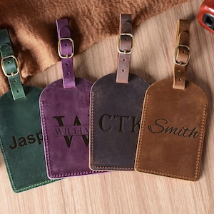 Personalized Leather Luggage Tag,Custom Travel Gift,Engraved Luggage Tag,Groomsmen Gift Tag,Christmas Gift for Him,Monogram Luggage Tag