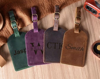 Etichetta per bagaglio in pelle personalizzata, regalo di viaggio personalizzato, etichetta per bagaglio incisa, etichetta regalo per lo sposo, regalo di Natale per lui, etichetta per bagaglio con monogramma