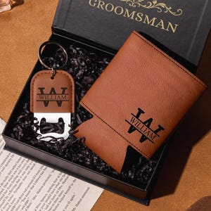Personlig presentask till förlovare, graverad burkkylare och nyckelringsset, anpassad presentask till best man, present till pappa, present till svensexa