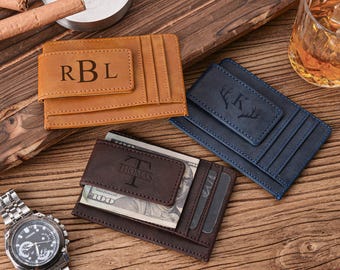Personalized Engraved Leather Wallet,Handmade Leather Money Clip Wallet,Groomsmen Gift,Wallets for Men,Money Clip Wallet,Anniversary Him
