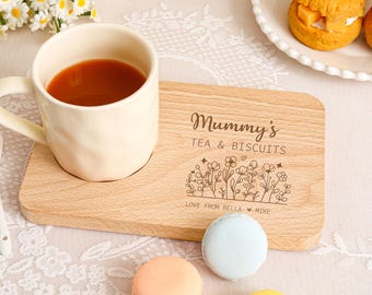 Custom Wooden Tea & Biscuits Tray for Mom,Nana,Nanny,Wooden Tea Board,Grandma Gift,Mother's Day Gift,Birthday Gift for Mom,Tea Lover Gift