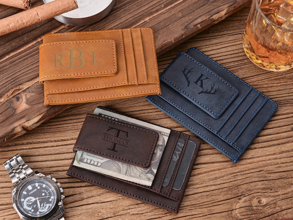 Personalized Engraved Leather Wallet,Handmade Leather Money Clip Wallet,Groomsmen Gift,Wallets for Men,Money Clip Wallet,Anniversary Him