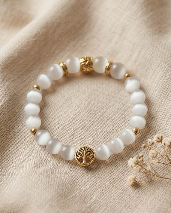 Elegant moonstone beaded bracelet for women with stainless steel elements
