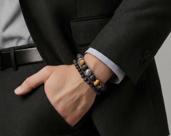 Beaded Bracelet Set - Onyx, Lava Stone & Tiger Eye