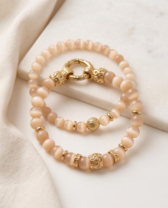 Elegant moonstone and pearl bracelet set for women with stainless steel elements