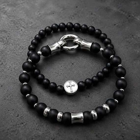 Beaded bracelet set 6 mm & 8 mm with stainless steel elements