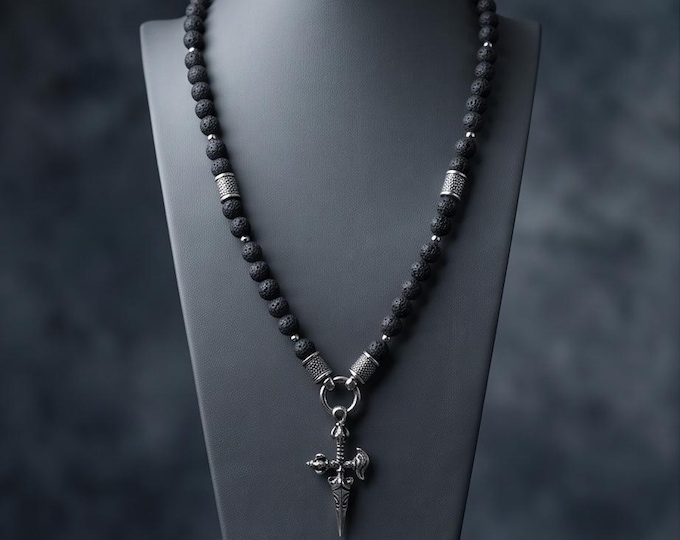 Unique lava stone unisex necklace with pendant of your choice