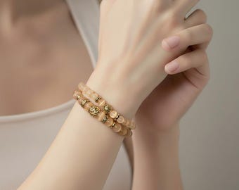 Elegant moonstone and pearl bracelet set for women with stainless steel elements