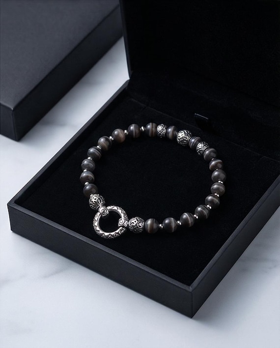 "Grey Moonstone" bracelet – elegance in 8 mm with stainless steel elements and stone selection