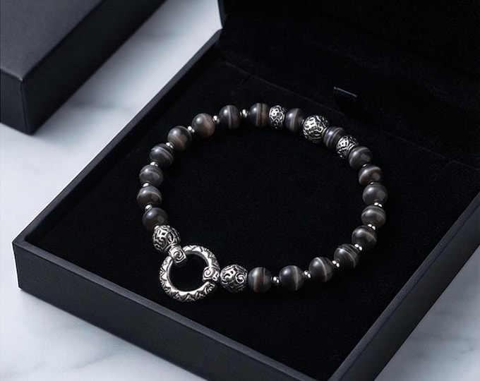 "Grey Moonstone" bracelet – elegance in 8 mm with stainless steel elements and stone selection