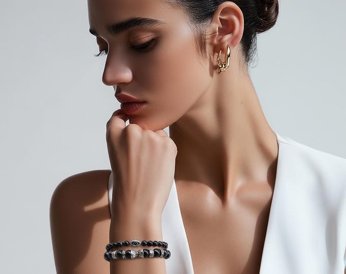 Bracelet set “Onyx & Stainless Steel” – Luxury in two sizes