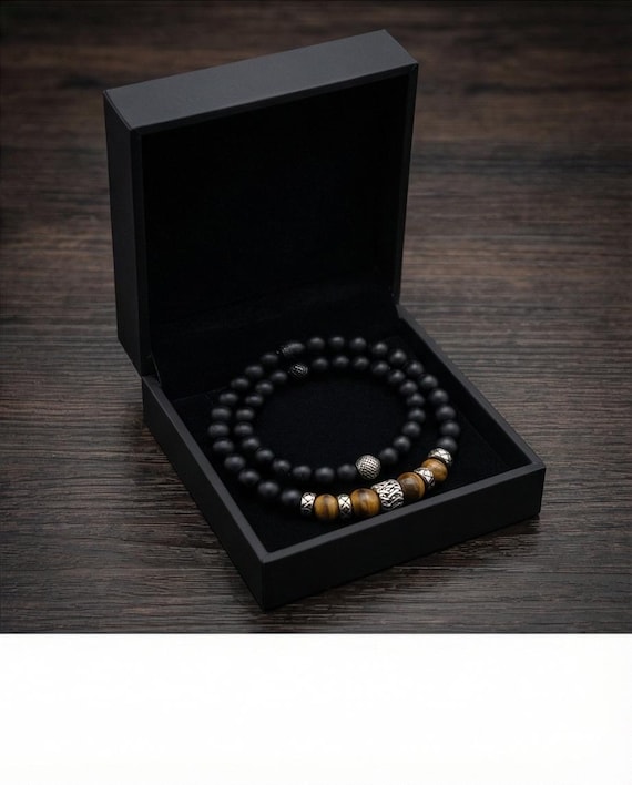 Bracelet set – onyx & tiger's eye and stainless steel elements