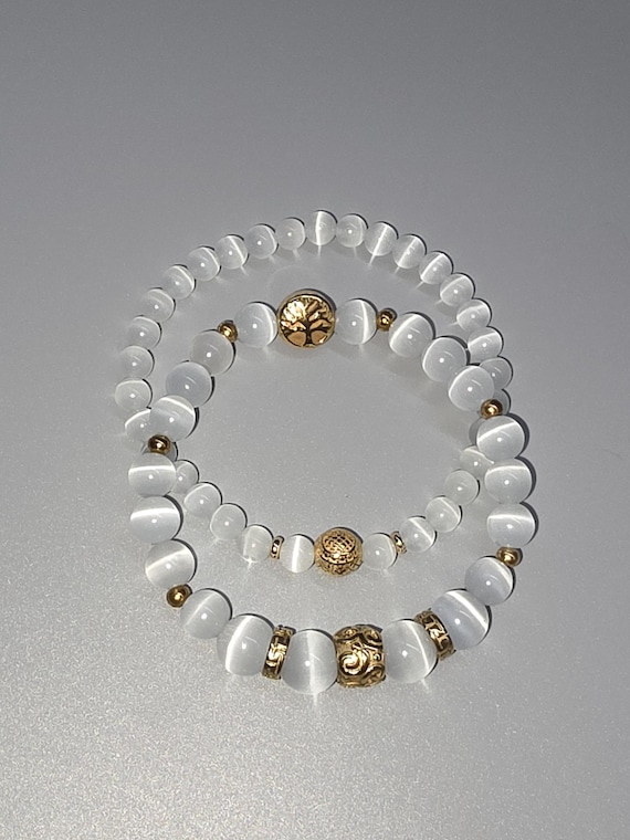 Elegant moonstone and pearl bracelet set for women with stainless steel elements