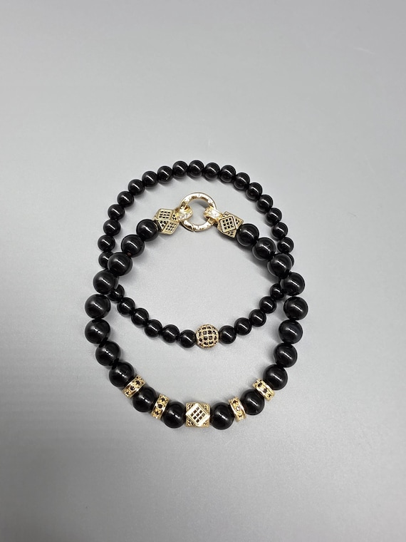 Bracelet set – Onyx (gloss or matte) with cubic zirconia stones