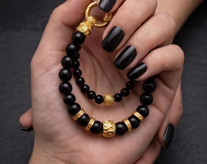 Exclusive onyx bracelet set made of 6 mm & 8 mm beads with stainless steel elements