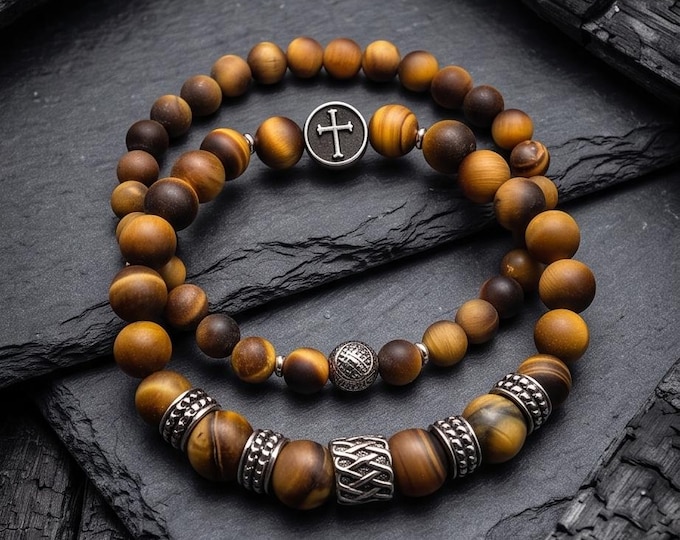 Gemstone bracelet made of onyx, howlite, lava stone or tiger's eye
