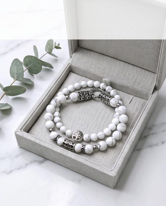 White howlite bracelet, handmade jewelry for peace & harmony