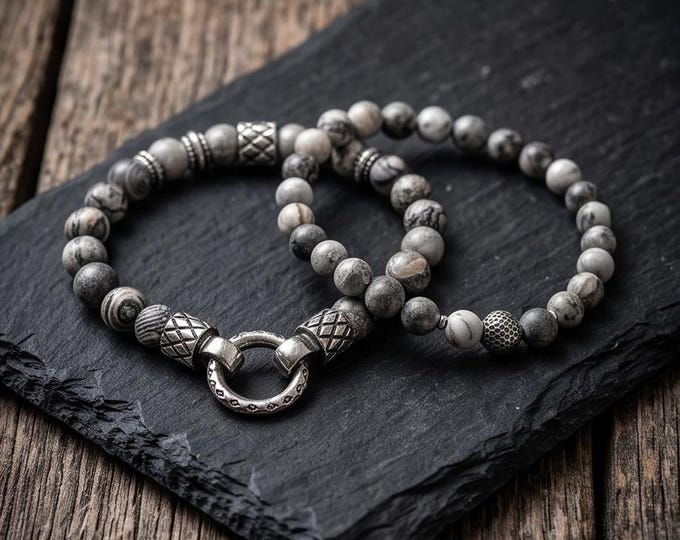 Beaded bracelet set 8 mm & 6 mm with stainless steel elements