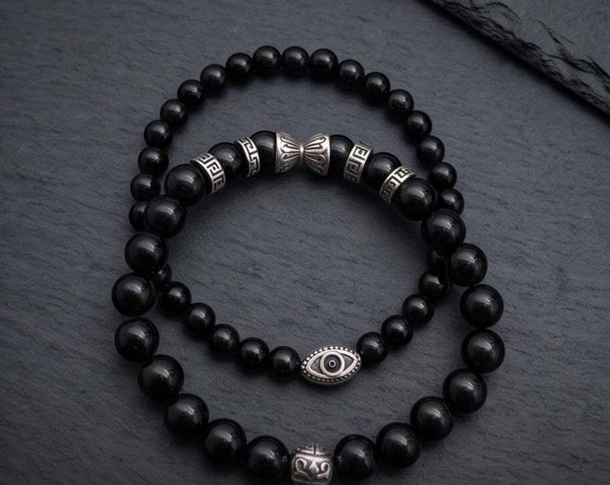 Bracelet set “Onyx & Stainless Steel” – Luxury in two sizes