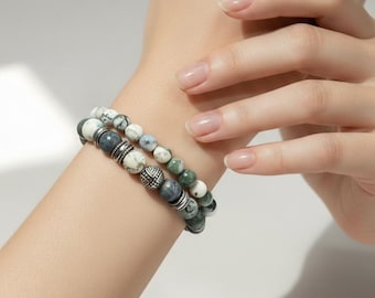 Bracelet set – Agate elegance in two sizes with stainless steel elements